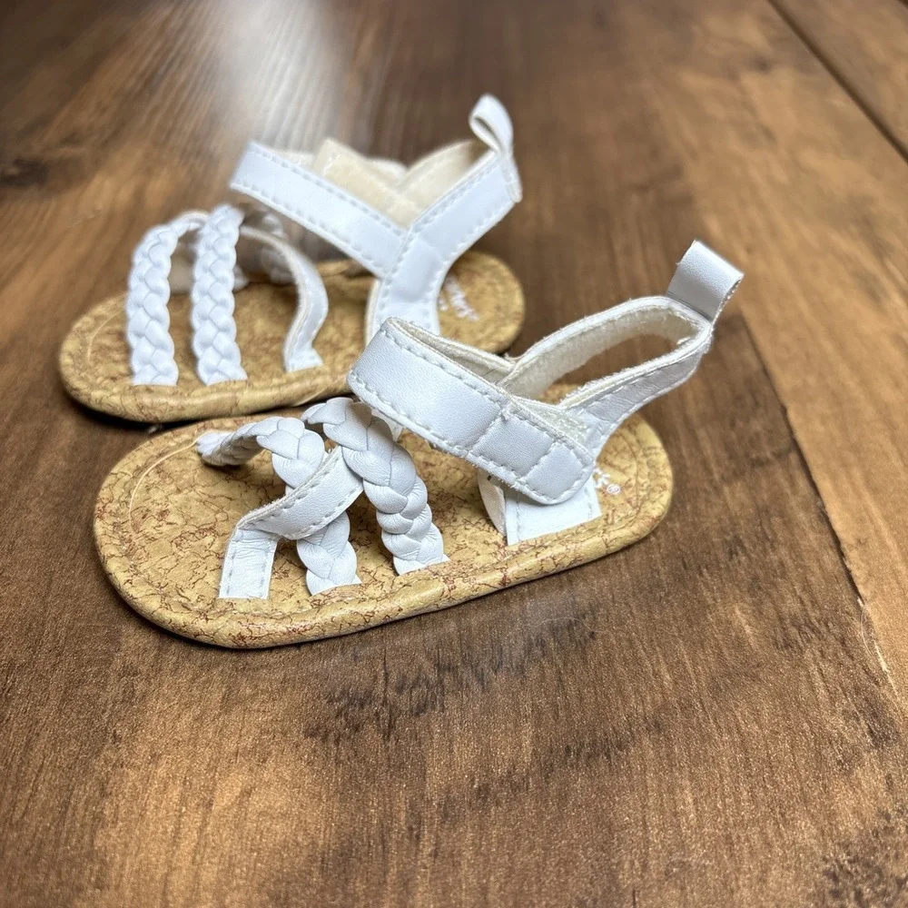 Carters Baby 0-3M White Sandals Braided Straps Boho Summer Faux Leather